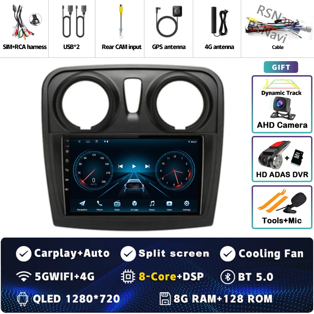 Radio Auto Android 15 Renault Sandro Logan 2 2014-2019 - 2K QLED CarPlay GPS