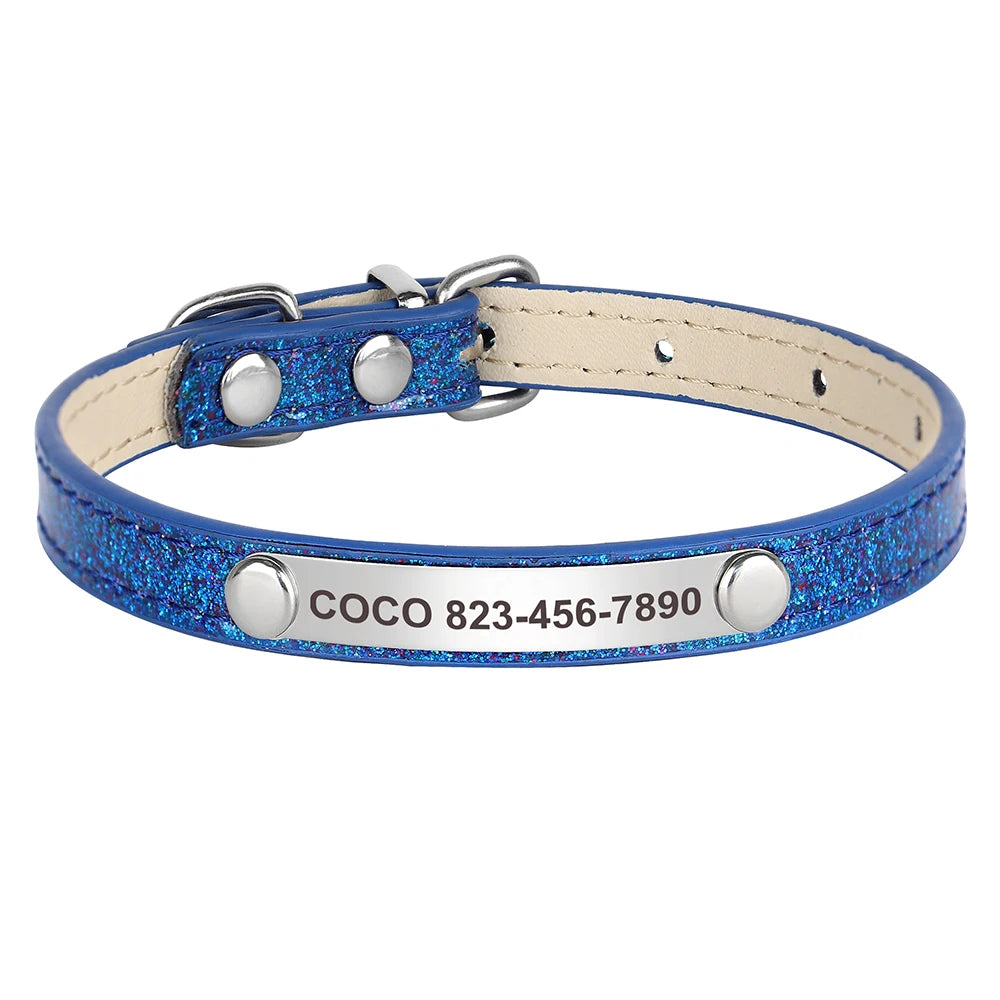 Cat Collar Personalized Leather Free Engraving - ID Kitten Dog Bling