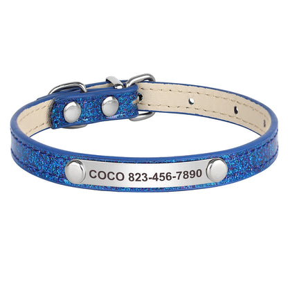 Cat Collar Personalized Leather Free Engraving - ID Kitten Dog Bling