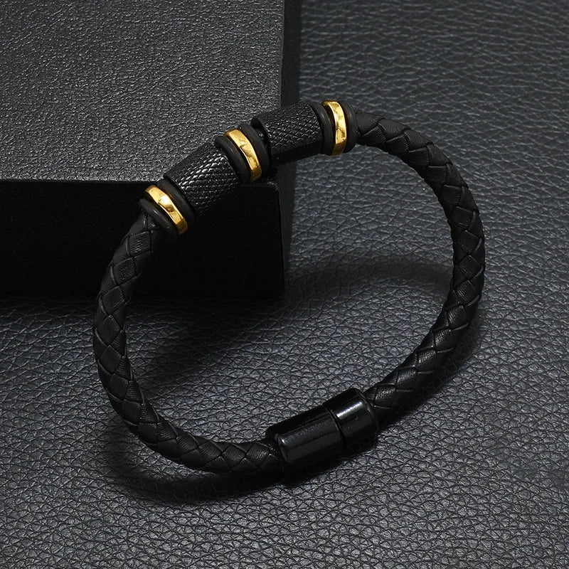 Men's Genuine Leather Magnetic Bracelet - Bangle Punk Cable Gift