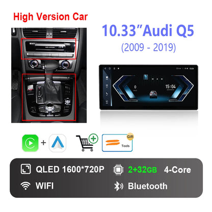 Radio Auto Android 14 Audi Q5 2009-2019 - QLED CarPlay GPS Navigation HD