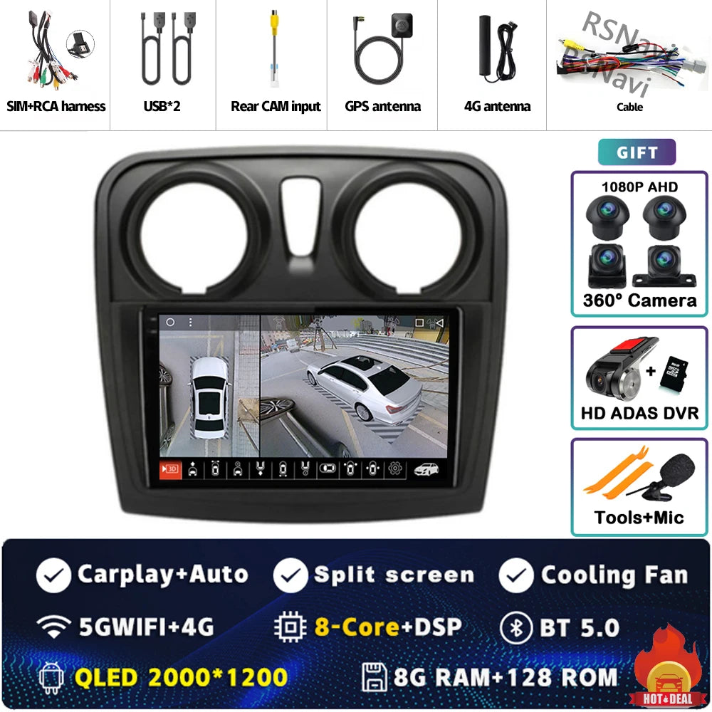 Radio Auto Android 15 Renault Sandro Logan 2 2014-2019 - 2K QLED CarPlay GPS