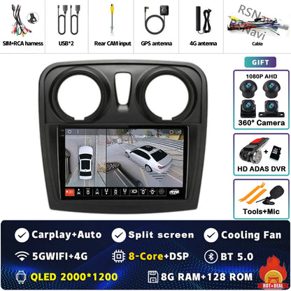 Radio Auto Android 15 Renault Sandro Logan 2 2014-2019 - 2K QLED CarPlay GPS