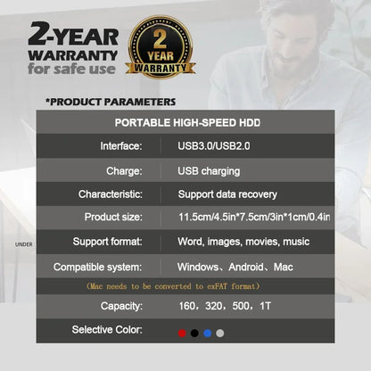 External Portable Hard Drive 320GB-1TB USB 3.0 2.5'' - PC MacBook PS4 PS5