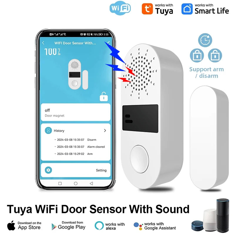 Tuya WiFi Dogold Window Sensgold - Sound Light Alarm Security Home
