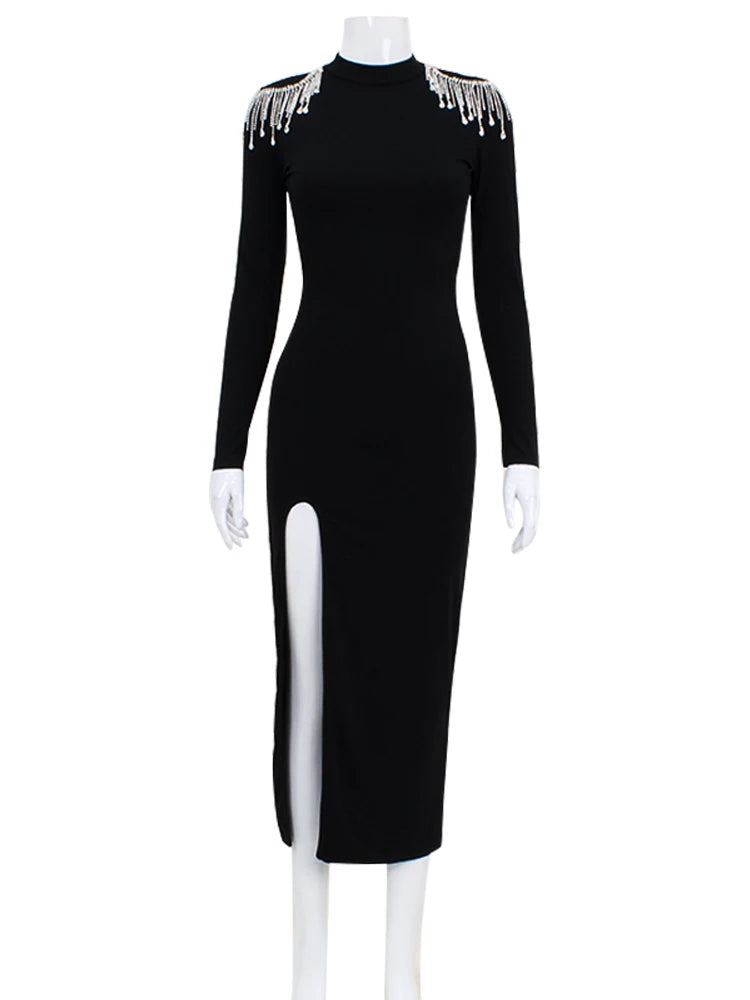 Dress Maxi Women's Cut-Out Open Back High Neck - Bodycon Elegant Slit Evening