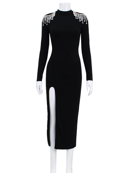 Dress Maxi Women's Cut-Out Open Back High Neck - Bodycon Elegant Slit Evening