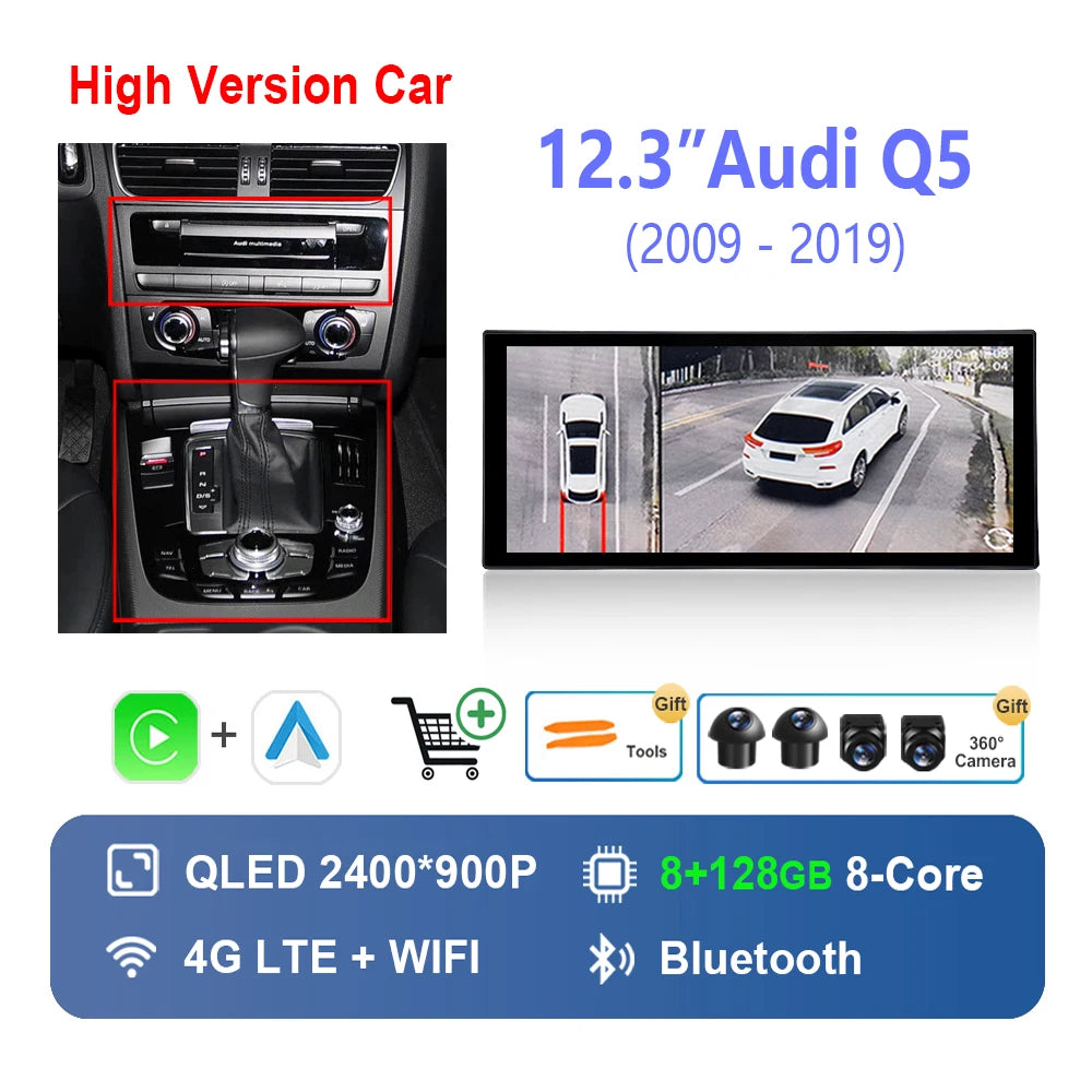 Radio Auto Android 14 Audi Q5 2009-2019 - QLED CarPlay GPS Navigation HD