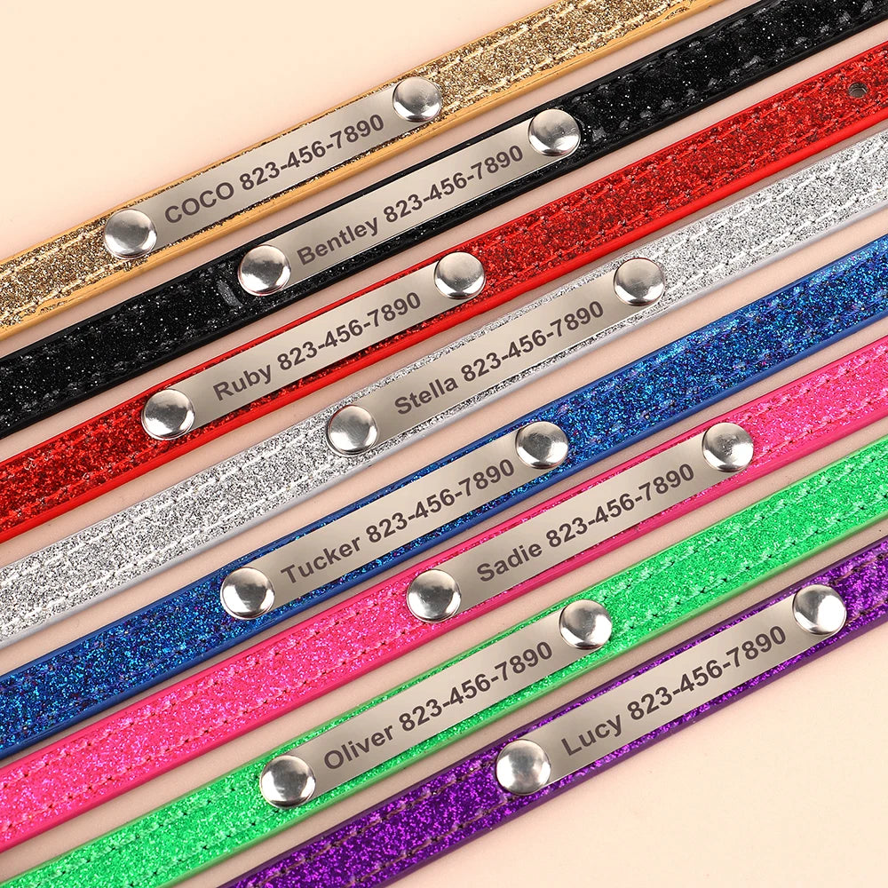 Cat Collar Personalized Leather Free Engraving - ID Kitten Dog Bling