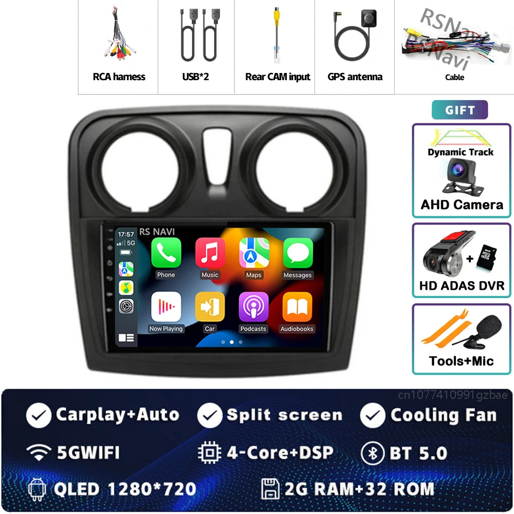 Radio Auto Android 15 Renault Sandro Logan 2 2014-2019 - 2K QLED CarPlay GPS