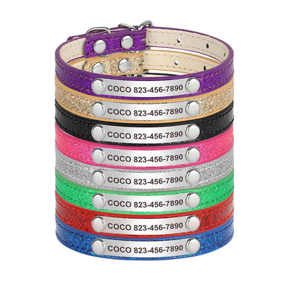 Cat Collar Personalized Leather Free Engraving - ID Kitten Dog Bling