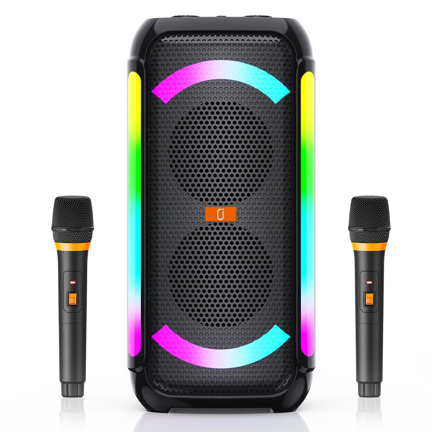 Wireless Karaoke Speaker 2 Mics - DJ Lights Powerful Bass