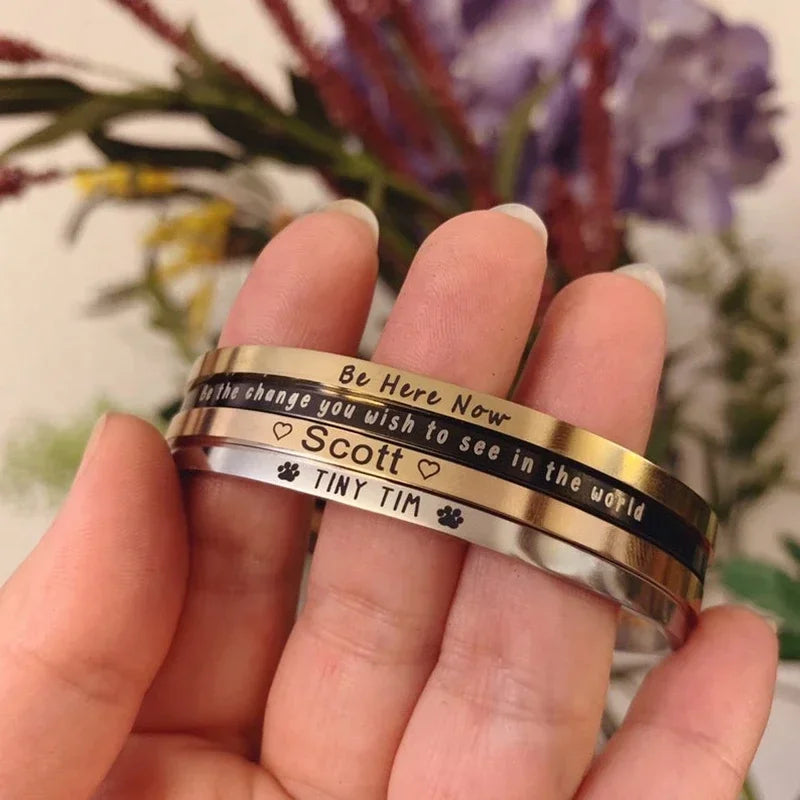 Personalized Coordinates Engraved Name Bangle - Stainless Steel Gift