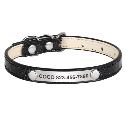 Cat Collar Personalized Leather Free Engraving - ID Kitten Dog Bling
