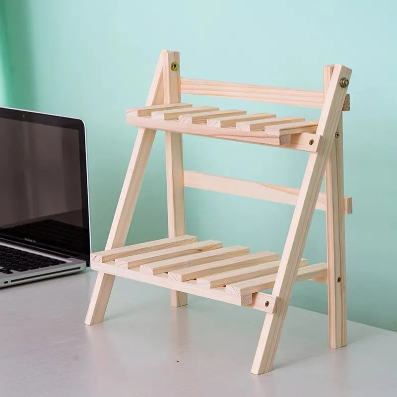 Double Foldable Wood Corner Shelf - Storage Multifunctional Bedroom Decor