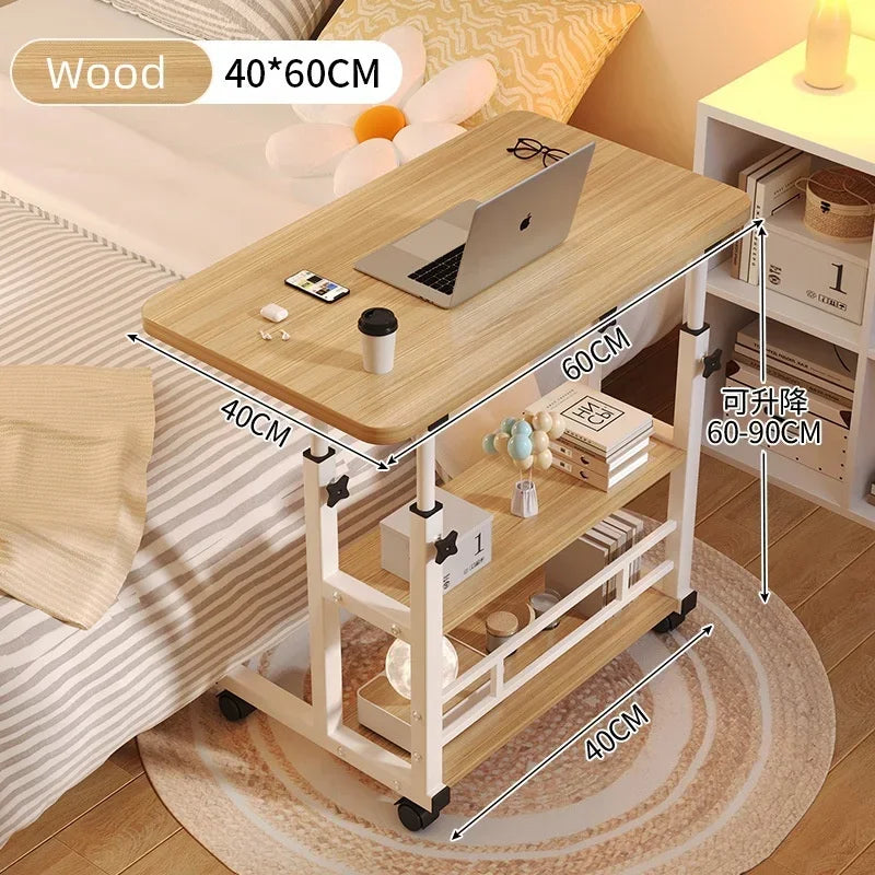 Adjustable Rolling Laptop Desk - Portable Bedside Lifting Computer Table
