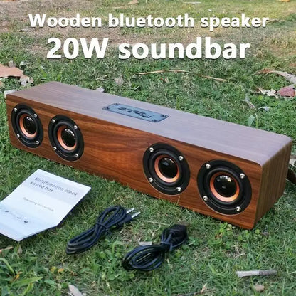 Bluetooth Alarm Clock Wood Speaker - Wireless 5.0 FM AUX TF