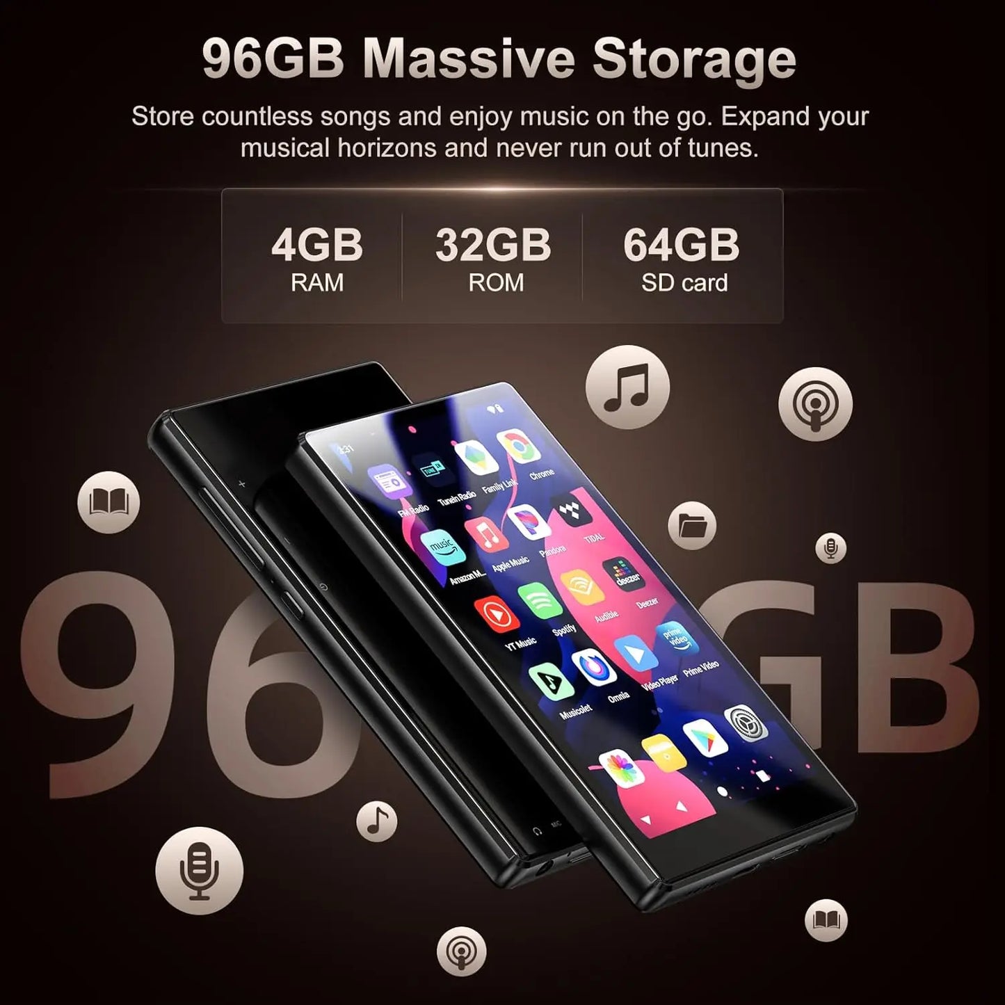 Android MP3/MP4 Player 13 - Screen 5" Touchscreen 96GB Bluetooth WiFi