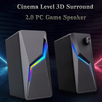 RGB LED Gaming Speaker - USB Wired Stereo HIFI Mic Bass