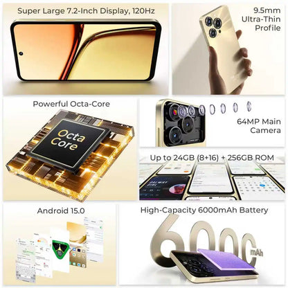 OUKITEL Smartphone C69 Android 15 - Screen 7.2" 24GB RAM 256GB 6000mAh