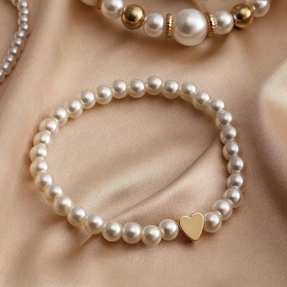 Set of 4 Simple Pearl Bracelets Unisex - Minimalist Faux Pearl Style
