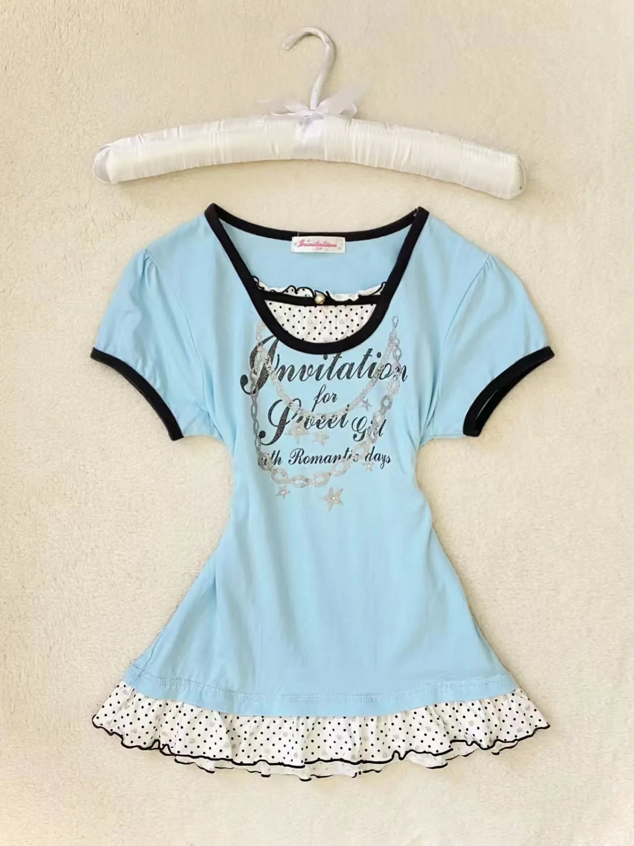 T-Shirt Women's Harajuku Y2K Polka Dot Pink Vintage - Crop Top Kawaii 2000s