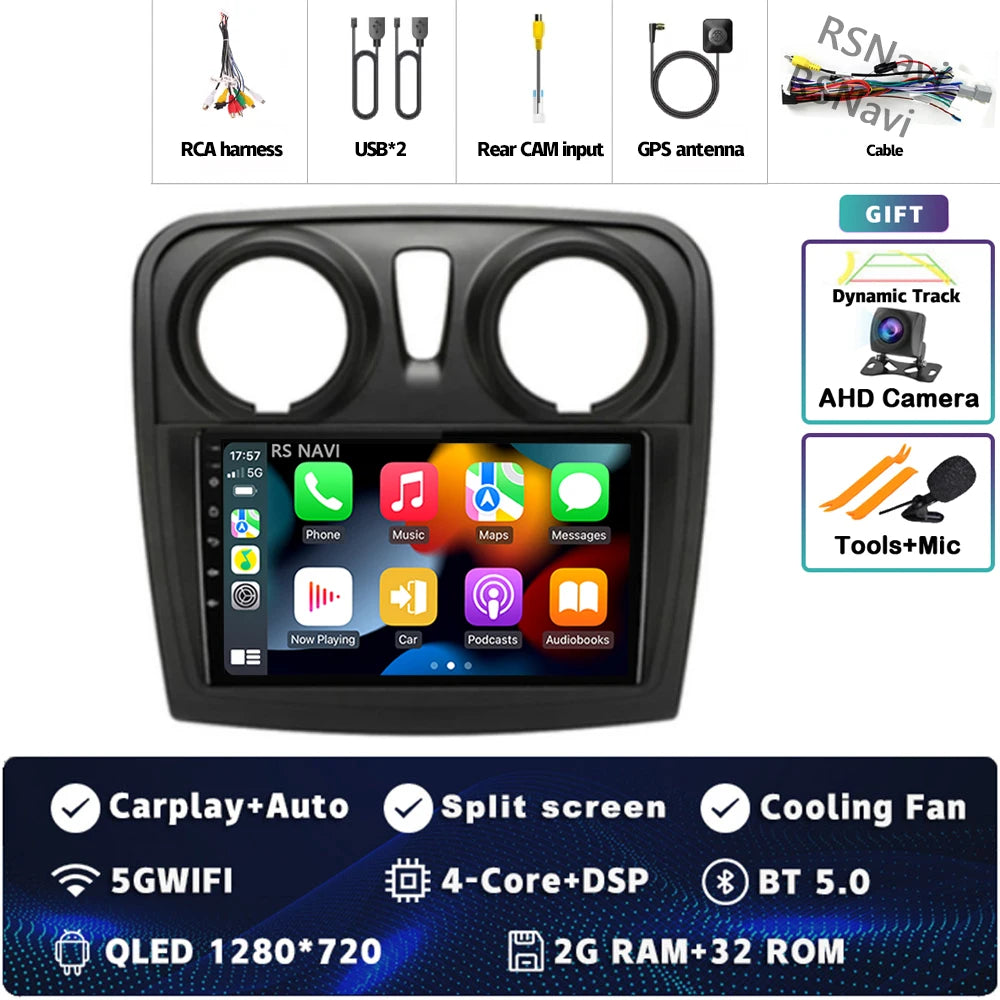 Radio Auto Android 15 Renault Sandro Logan 2 2014-2019 - 2K QLED CarPlay GPS