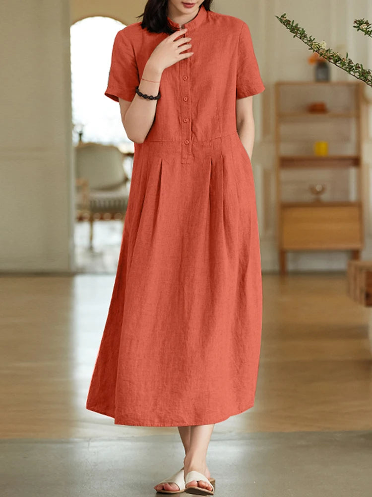 Dress Maxi Women's Cotton Bohemian ZANZEA - Shirt Long Long Sleeve Fall