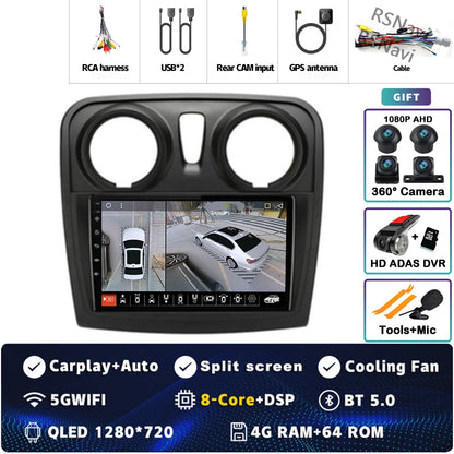 Radio Auto Android 15 Renault Sandro Logan 2 2014-2019 - 2K QLED CarPlay GPS