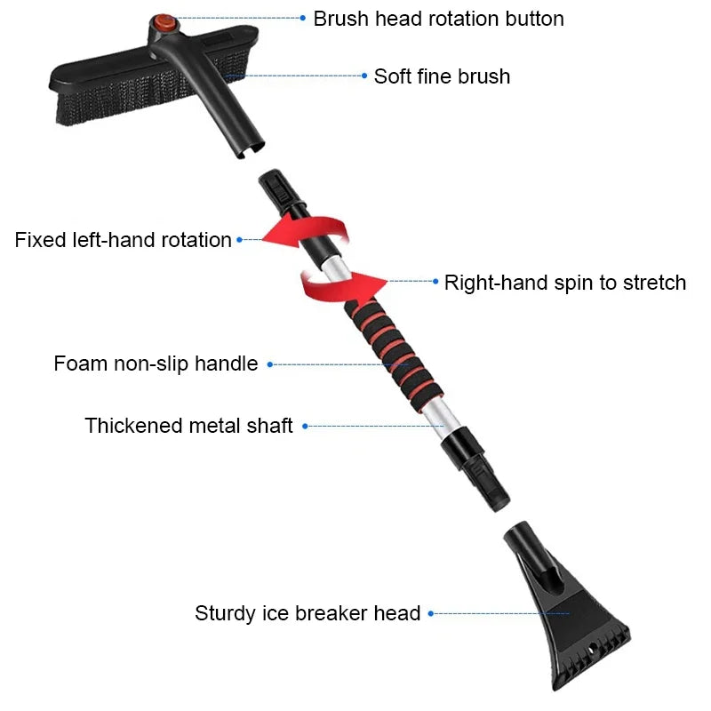 Shovel Snow Car Stretch Ice Scraper - Detachable Windshield Brush Winter