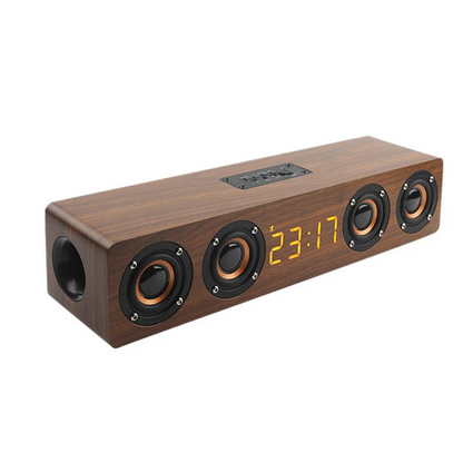 Bluetooth Alarm Clock Wood Speaker - Wireless 5.0 FM AUX TF