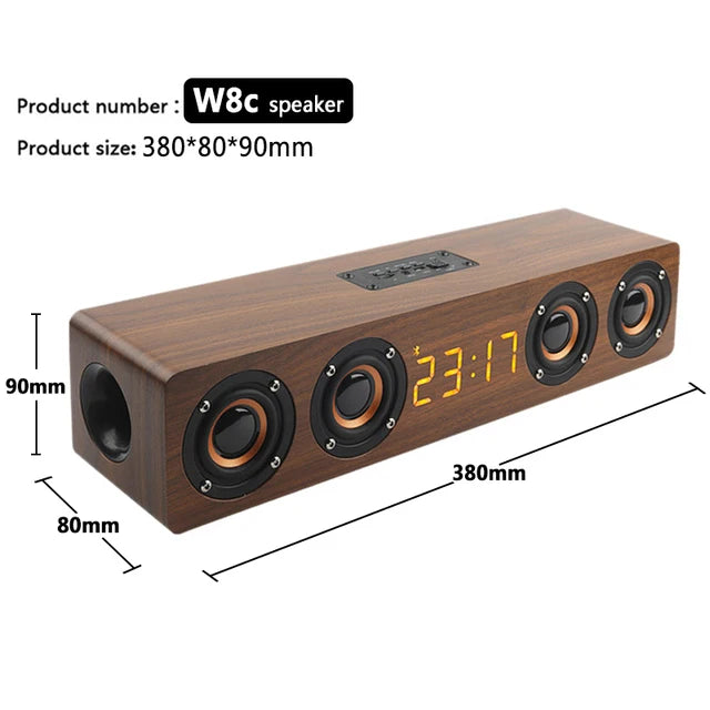 Bluetooth Alarm Clock Wood Speaker - Wireless 5.0 FM AUX TF