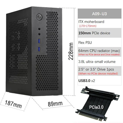 ITX Case A09 3.8L Mini PC HTPC - Holder PCIe SSD 2.5'' Portable
