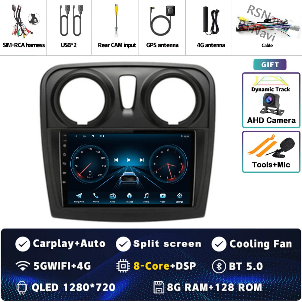 Radio Auto Android 15 Renault Sandro Logan 2 2014-2019 - 2K QLED CarPlay GPS