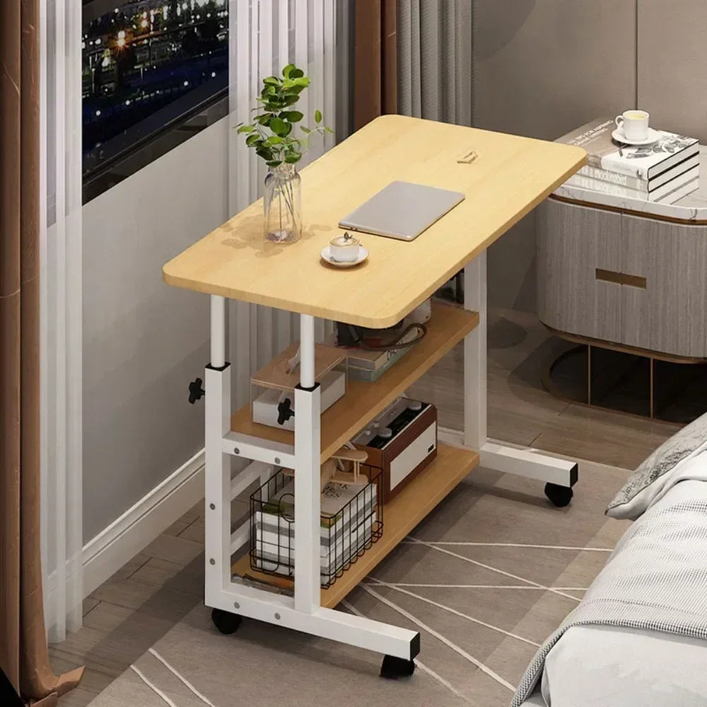 Adjustable Rolling Laptop Desk - Portable Bedside Lifting Computer Table