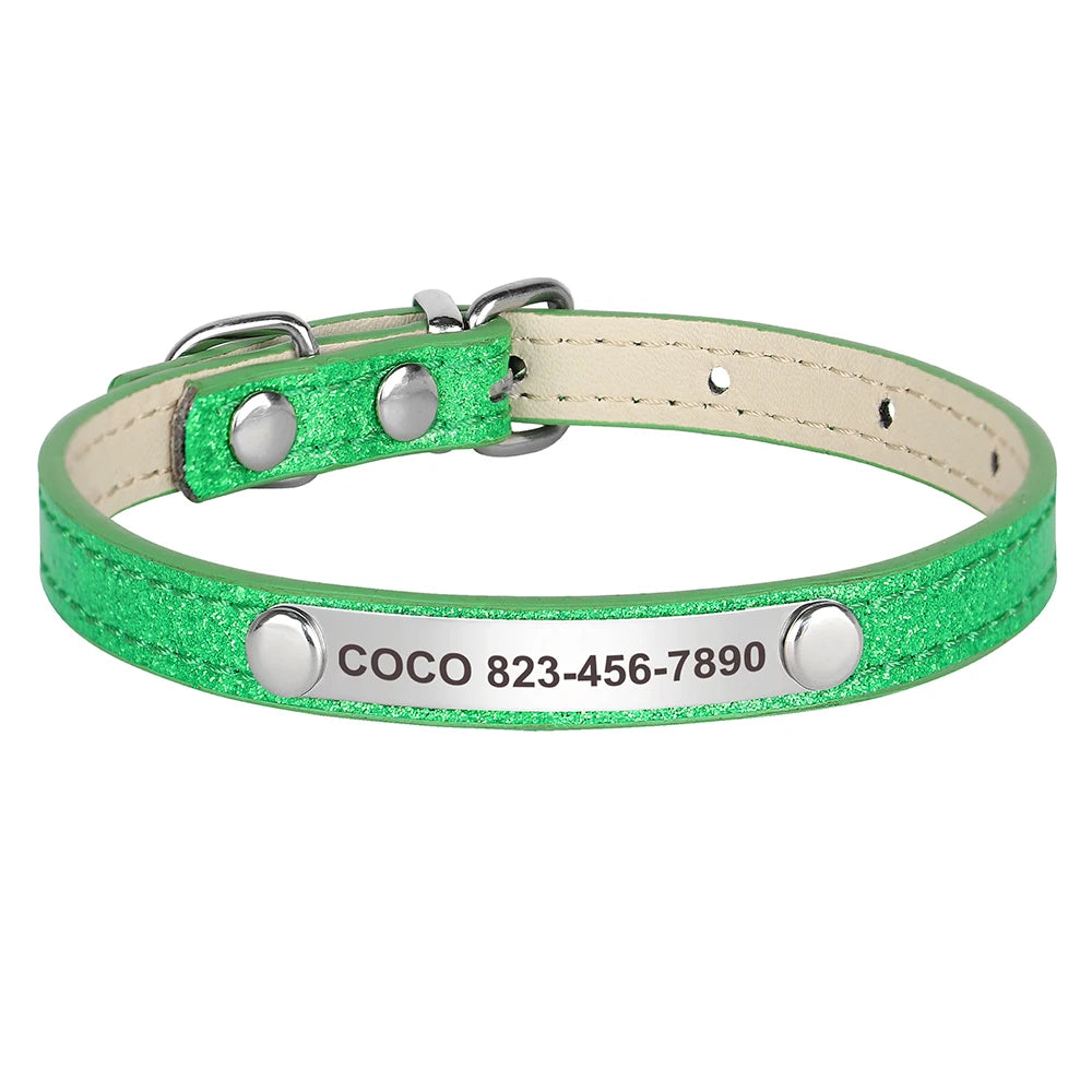 Cat Collar Personalized Leather Free Engraving - ID Kitten Dog Bling