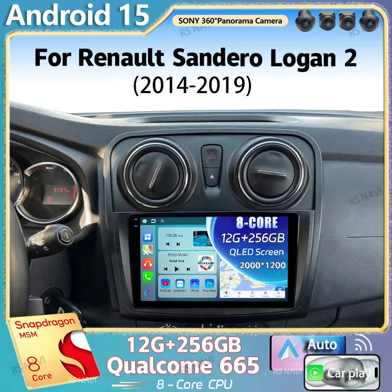 Radio Auto Android 15 Renault Sandro Logan 2 2014-2019 - 2K QLED CarPlay GPS