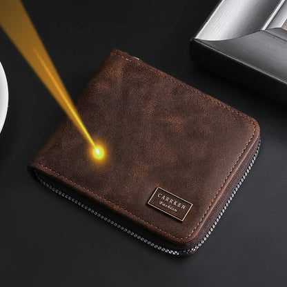 Men's Engraved Name Wallet Zipper - Coin Purse Cards Fathers Day Gift