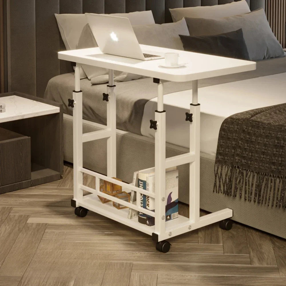 Adjustable Rolling Laptop Desk - Portable Bedside Lifting Computer Table