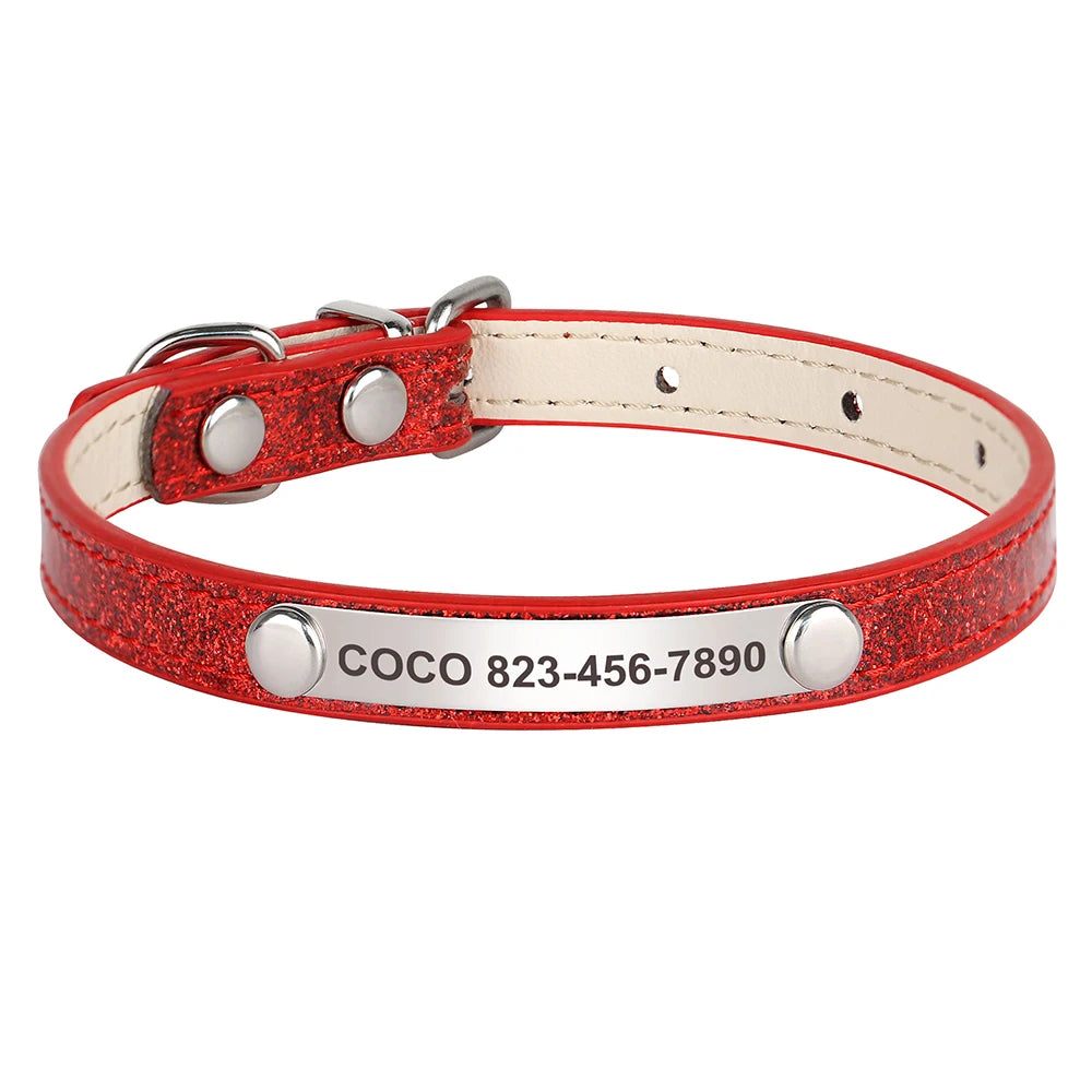 Cat Collar Personalized Leather Free Engraving - ID Kitten Dog Bling