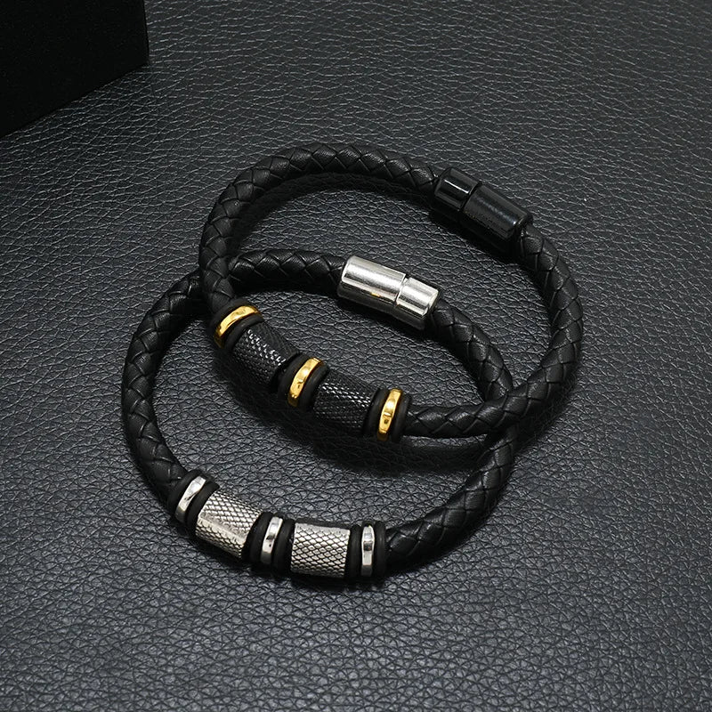 Men's Genuine Leather Magnetic Bracelet - Bangle Punk Cable Gift