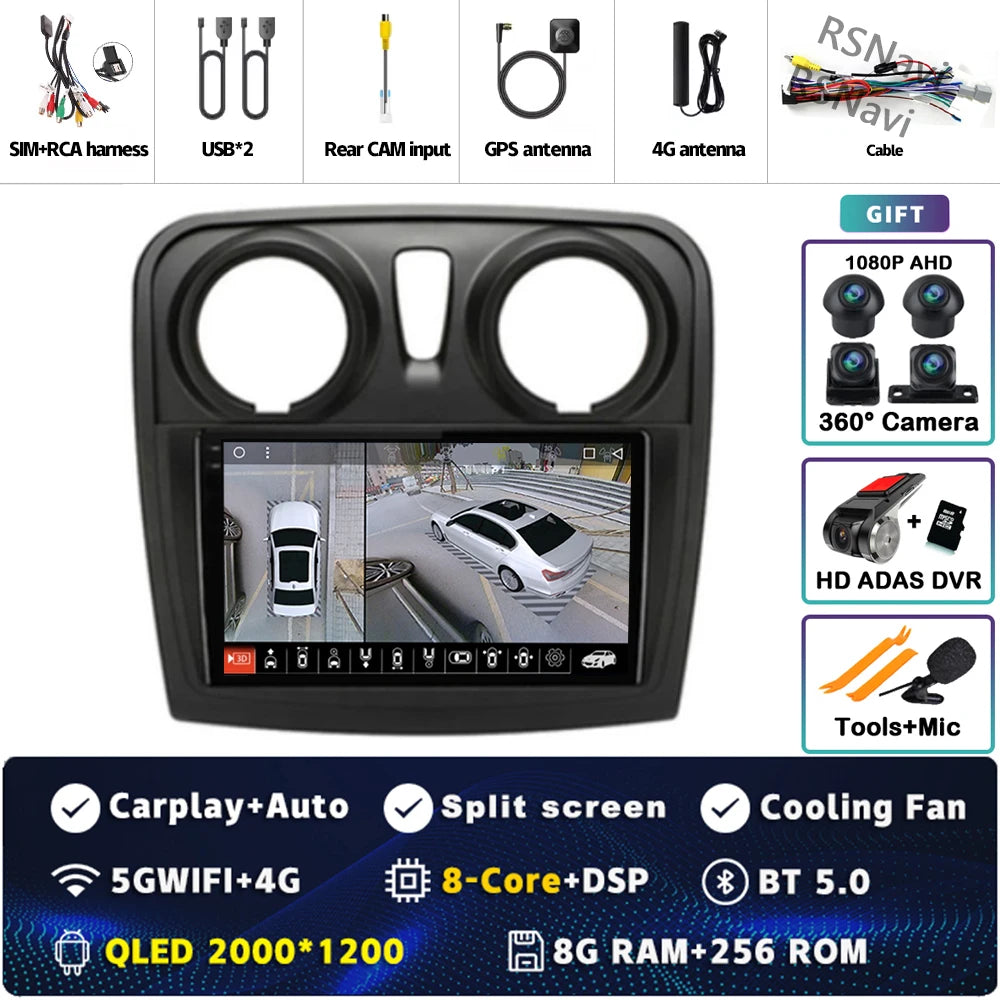 Radio Auto Android 15 Renault Sandro Logan 2 2014-2019 - 2K QLED CarPlay GPS