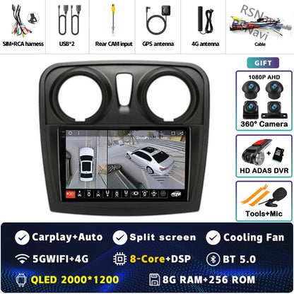 Radio Auto Android 15 Renault Sandro Logan 2 2014-2019 - 2K QLED CarPlay GPS