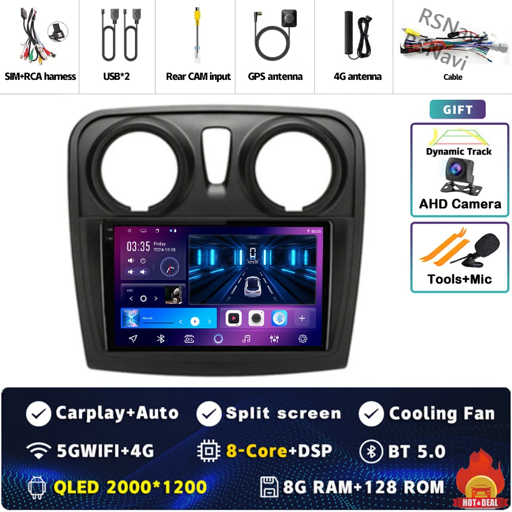 Radio Auto Android 15 Renault Sandro Logan 2 2014-2019 - 2K QLED CarPlay GPS
