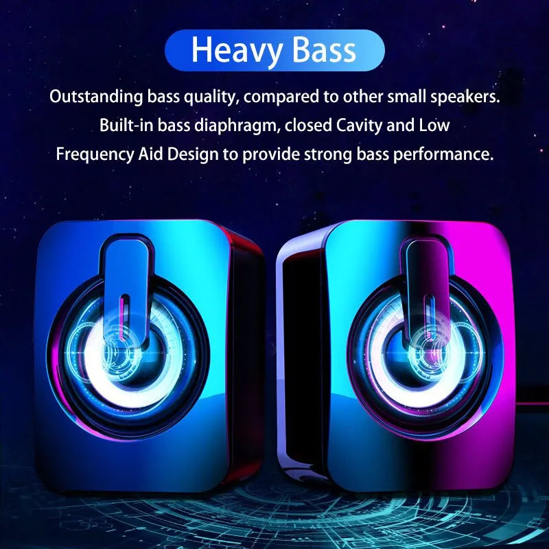 PC USB LED Speaker - Stereo HIFI Micphone Wired Desk