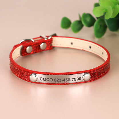 Cat Collar Personalized Leather Free Engraving - ID Kitten Dog Bling