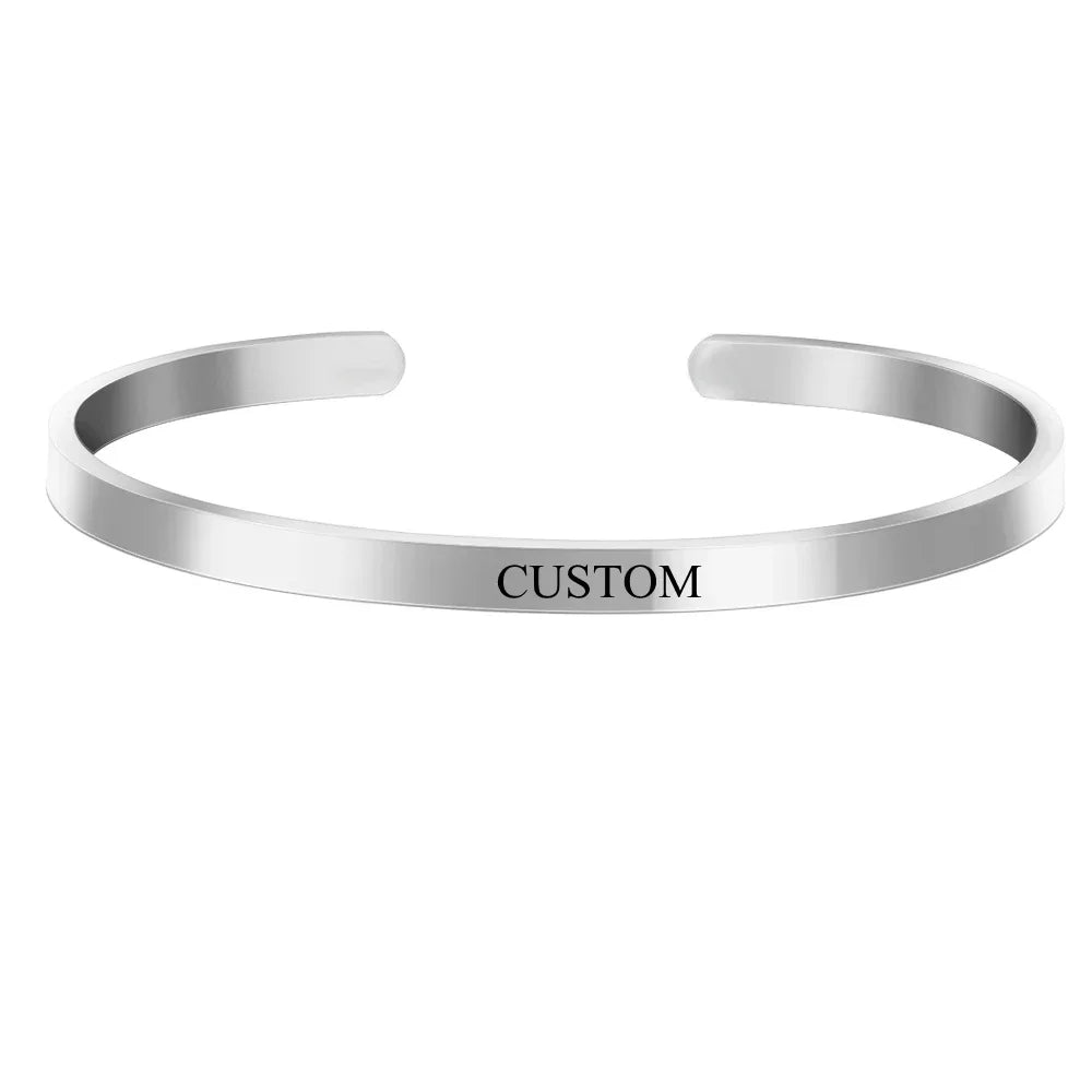 Personalized Coordinates Engraved Name Bangle - Stainless Steel Gift