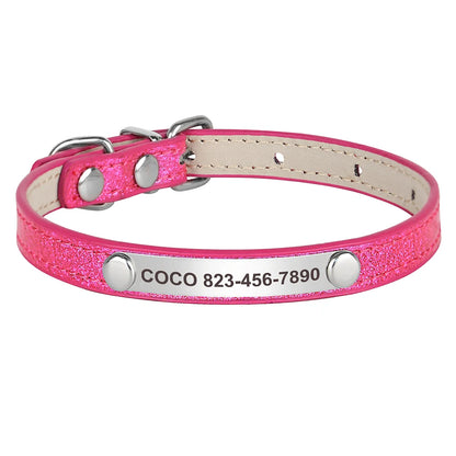 Cat Collar Personalized Leather Free Engraving - ID Kitten Dog Bling