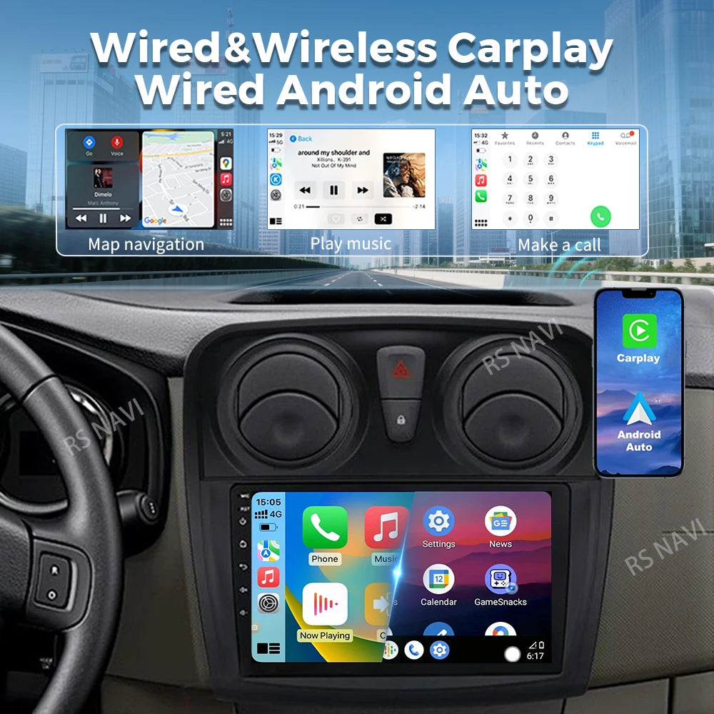 Radio Auto Android 15 Renault Sandro Logan 2 2014-2019 - 2K QLED CarPlay GPS