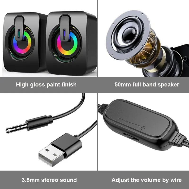 PC USB LED Speaker - Stereo HIFI Micphone Wired Desk